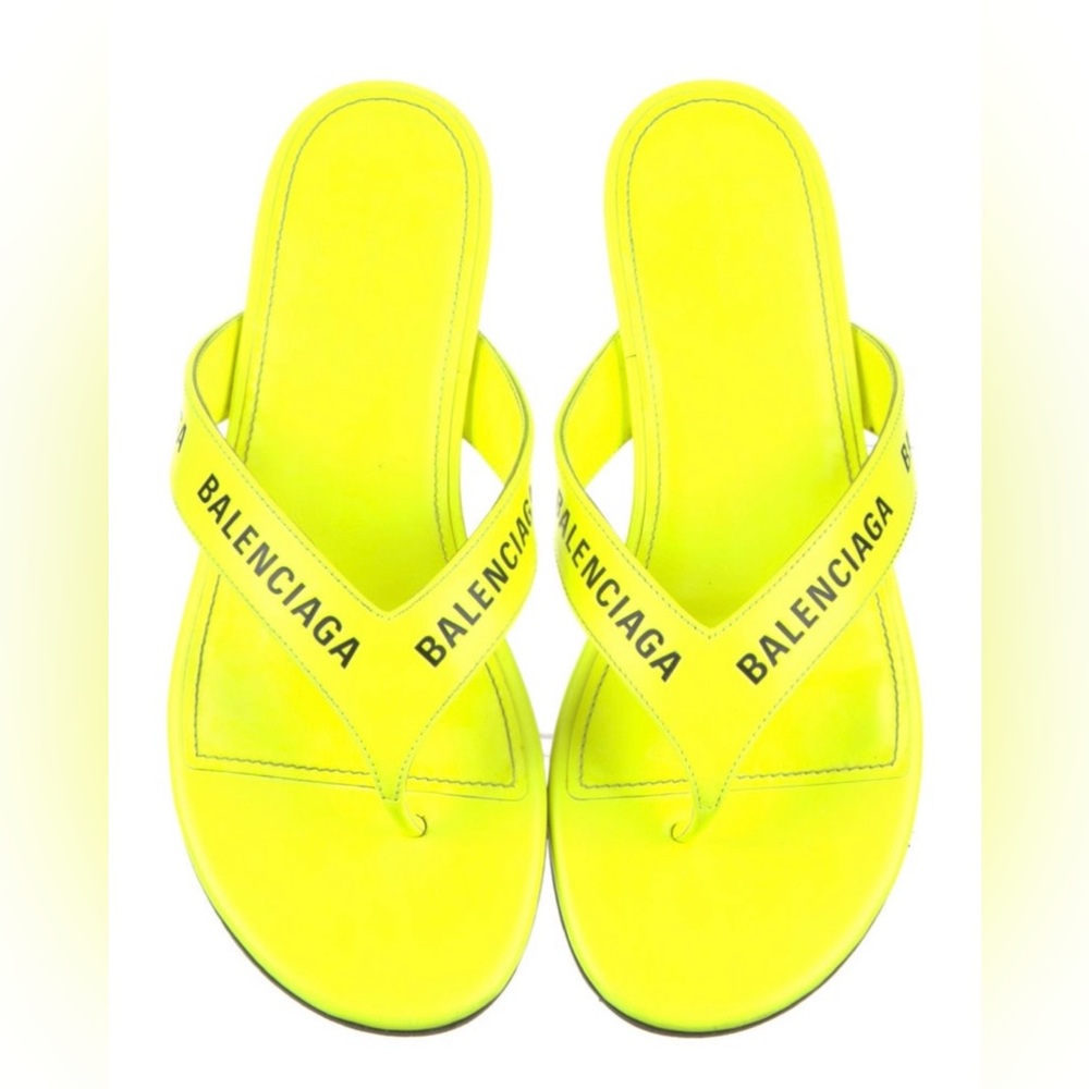 Balenciaga Leather Printed Flip Flops